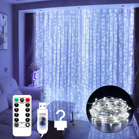 Гірлянда штора роса холодний білий колір на USB 3&times;3 м 300 LED ІГ-4003HW33 фото