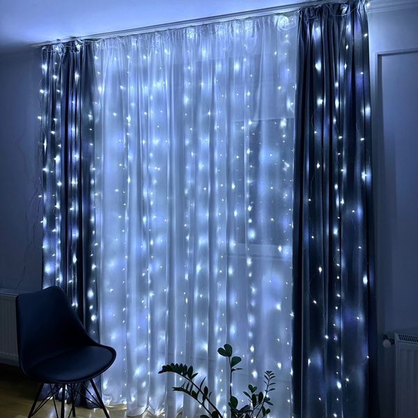 Гірлянда штора роса холодний білий колір на USB 3&times;3 м 300 LED ІГ-4003HW33 фото