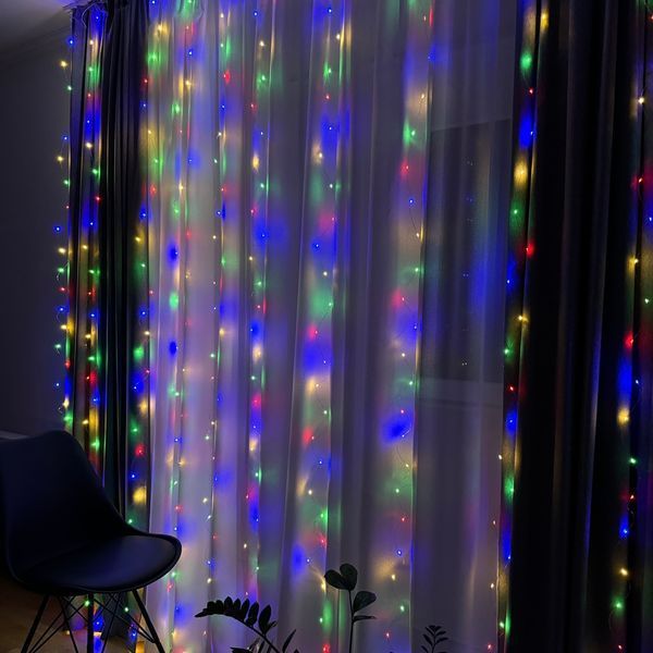 Гірлянда штора роса різнокольорова на USB 3&times;3 м 300 LED ІГ-4003HRGB33 фото