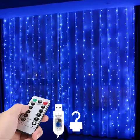 Гірлянда штора роса синій колір на USB 3&times;3 м 300 LED ІГ-4003HBL33 фото