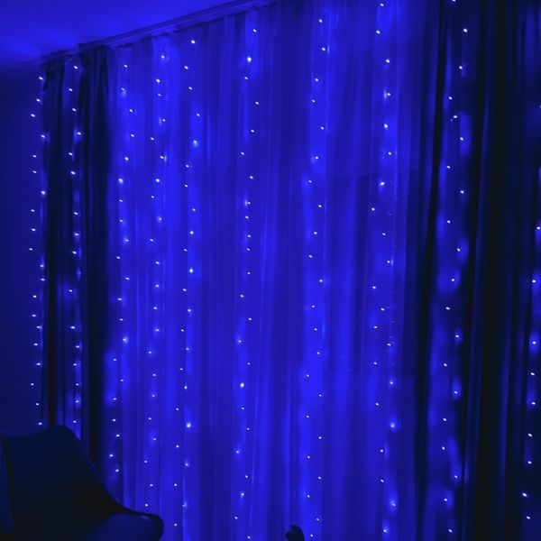 Гірлянда штора роса синій колір на USB 3&times;3 м 300 LED ІГ-4003HBL33 фото