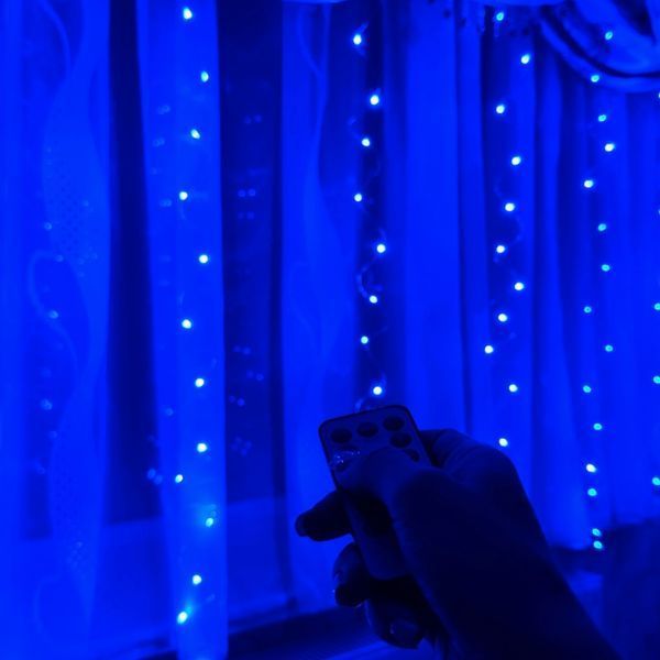 Гірлянда штора роса синій колір на USB 3&times;3 м 300 LED ІГ-4003HBL33 фото