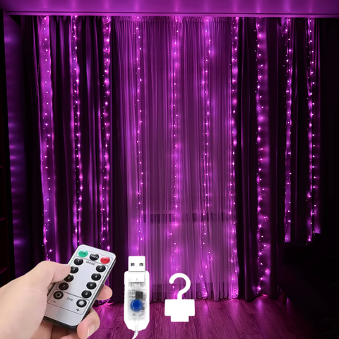 Гірлянда штора роса рожевий колір на USB 3&times;3 м 300 LED ІГ-4003HPI33 фото